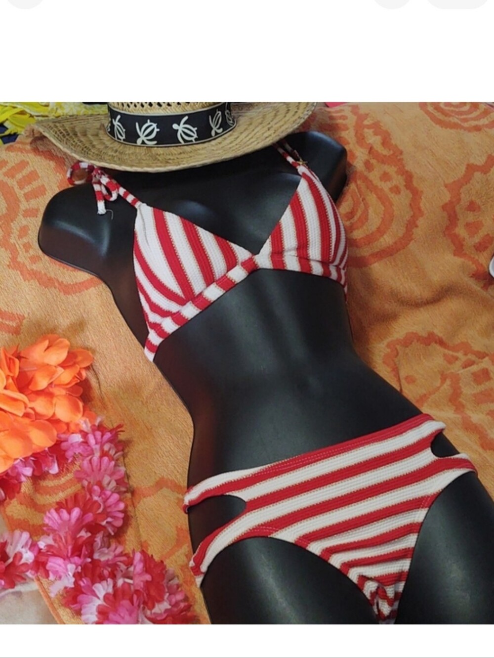 Red, White Gold Striped Cutout Bikini from SO XSm